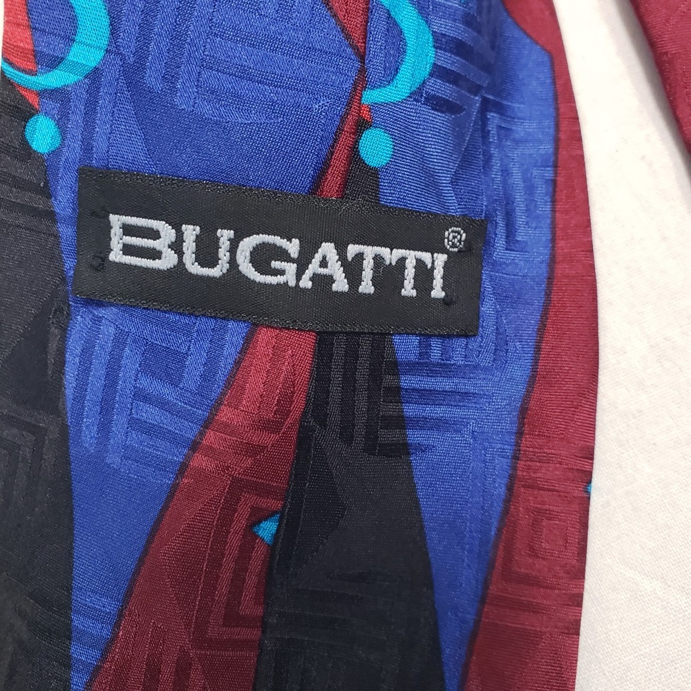 Bugatti Mens Geometric Abstract Italian Silk Tie OS Red Blue Multi - Picture 3 of 5